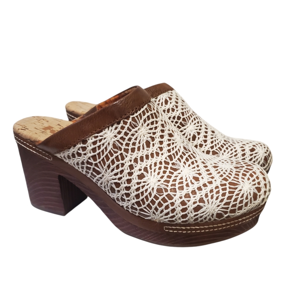 Korks Nora Clog Crochet Heeled Sandals Boho Hippie Slip On Clog Brown Size 7 M